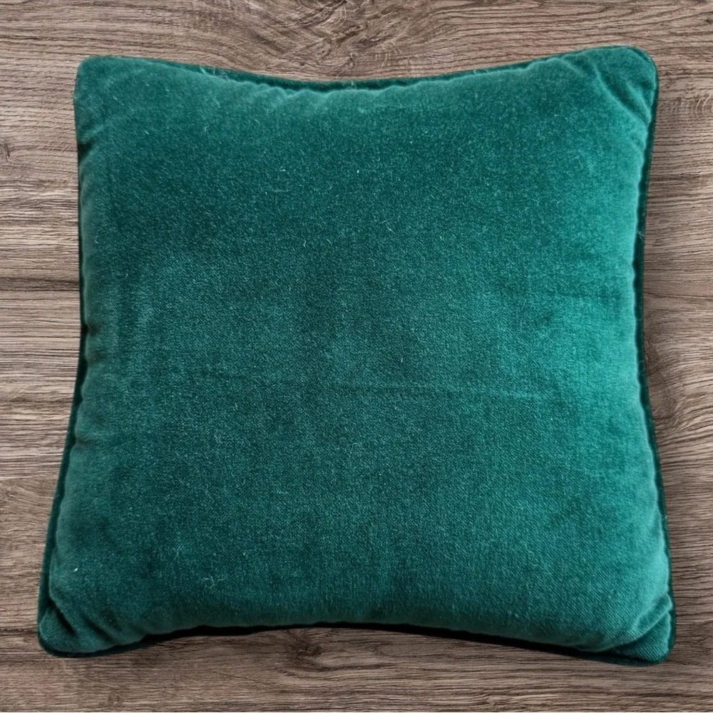 Santa Needlepoint Pillow with a Green Velvet Backing